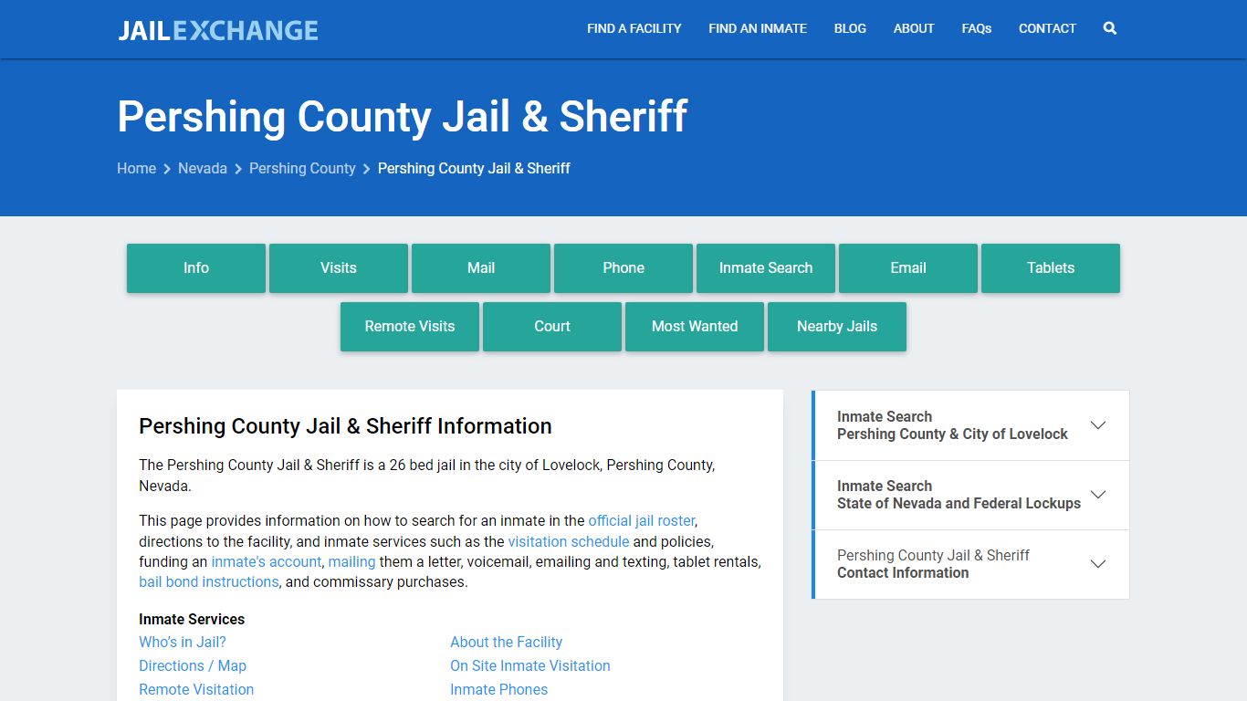 Pershing County Jail & Sheriff, NV Inmate Search, Information